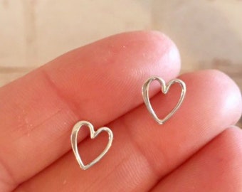 Dainty Earrings Sterling Silver Heart, Minimalist Everyday Jewelry Gift for Wife or Girlfriend, Bridesmaid Gift