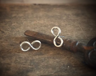 Silver Infinity Symbol Post Earrings, Minimalistic Sterling Silver Handmade Gift