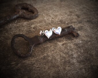 Tiny Silver Heart Post Earrings in Sterling Silver, Dainty Earrings