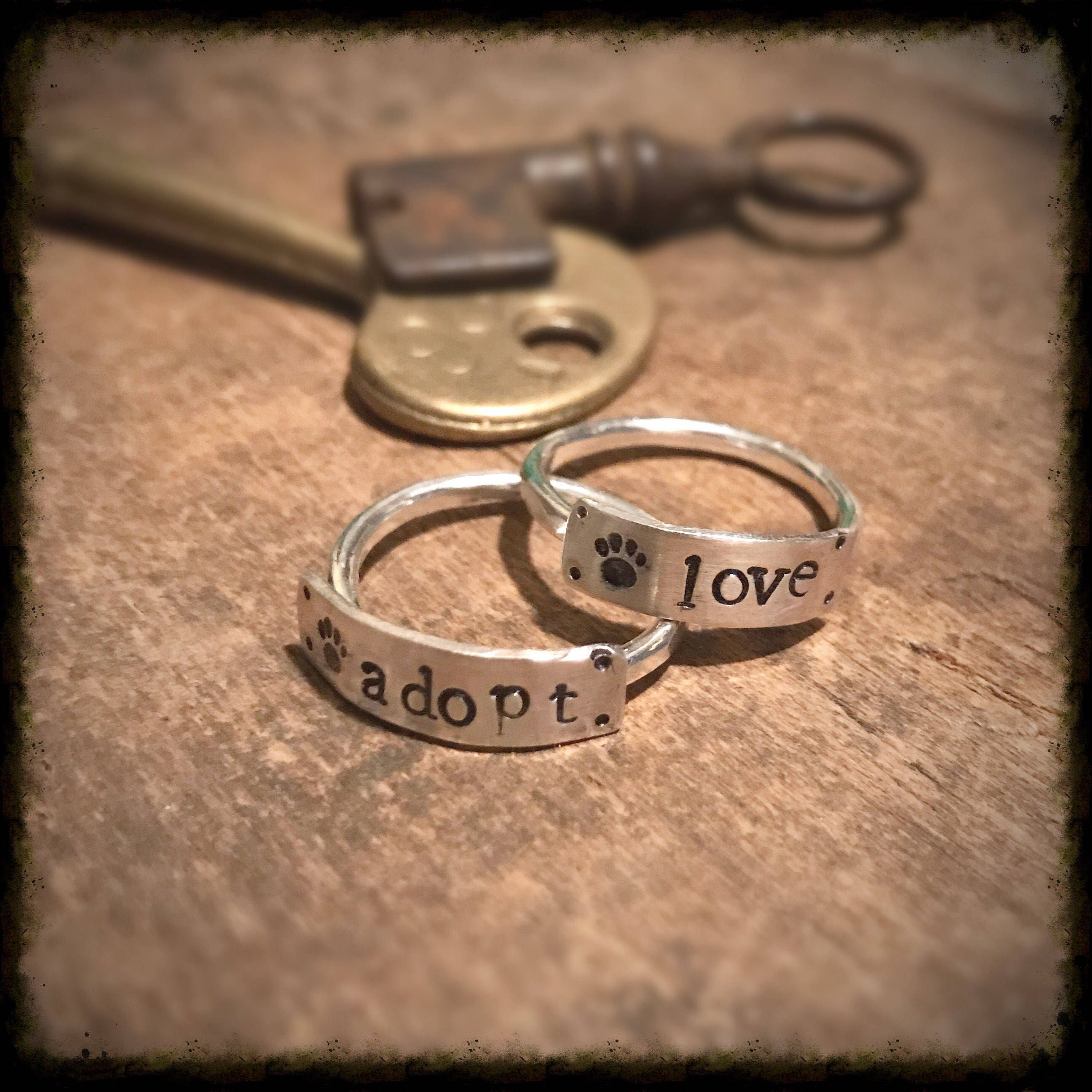 Pet Name Ring With Pawprint Engraved Ring Personalized Etsy