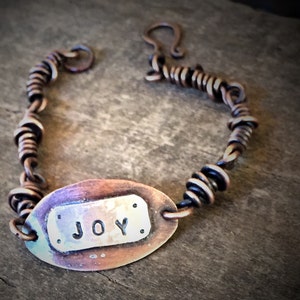 Personalisierte Kupfer Mantra Armband, inspirierende Kupfer und Silber gestempelt, Zitat Schmuck, Hand gestempelt Schmuck