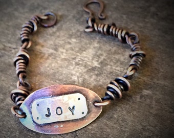 Personalisierte Kupfer Mantra Armband, inspirierende Kupfer und Silber gestempelt, Zitat Schmuck, Hand gestempelt Schmuck