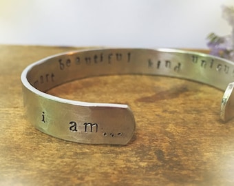 I Am Loved Secret Message Affirmation Bracelet, Engraved Bracelet Makes a Great Gift