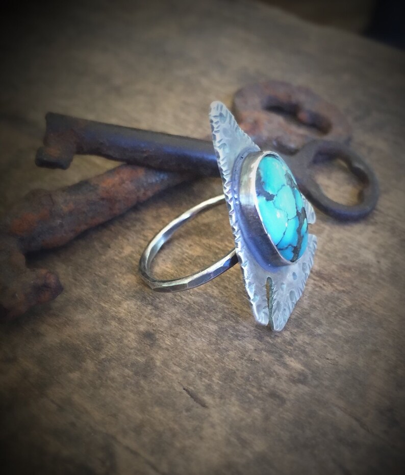 Turquoise Ring Silver Arrowhead, Wanderlust Jewelry, Statement Ring, Right Hand Ring Boho Jewelry, Turquoise Arrowhead, Turquoise Ring image 5