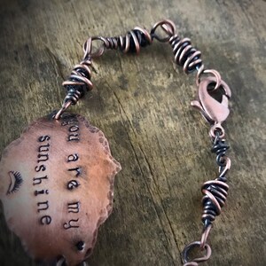 Handmade Copper Bracelet Bohemian Jewelry Personalized Gift for Her, You Are My Sunshine image 4