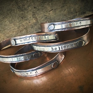 Customized Copper and Silver Cuff Bracelet, Personalized Gift for Men or Women