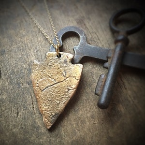 Gold Arrowhead Necklace, Handmade Rustic Bronze Pendant, Wanderlust Boho Jewelry, Unique Gift for Her, Gold Necklace, Arrowhead Necklace