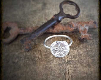 Silver Sand Dollar Stacking Ring, Beach Jewelry, Boho Jewelry, Sterling Silver Right Hand Ring, Ocean Jewelry Silver Ring