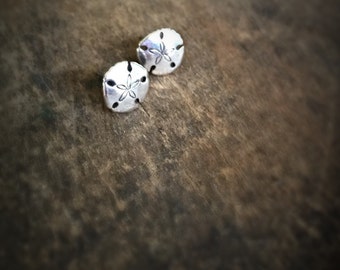 Dainty Sand Dollar Post Earrings, Handmade Sterling Silver Gift