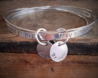 Personalized Quote Bracelet Stacking Jewelry, Mommy Jewelry, Sterling Silver