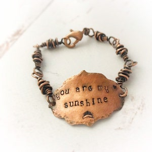 Handmade Copper Bracelet Bohemian Jewelry Personalized Gift for Her, You Are My Sunshine image 1