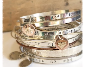 Personalized Boho Engraved Bracelet, Customized Jewelry with Handmade Charm