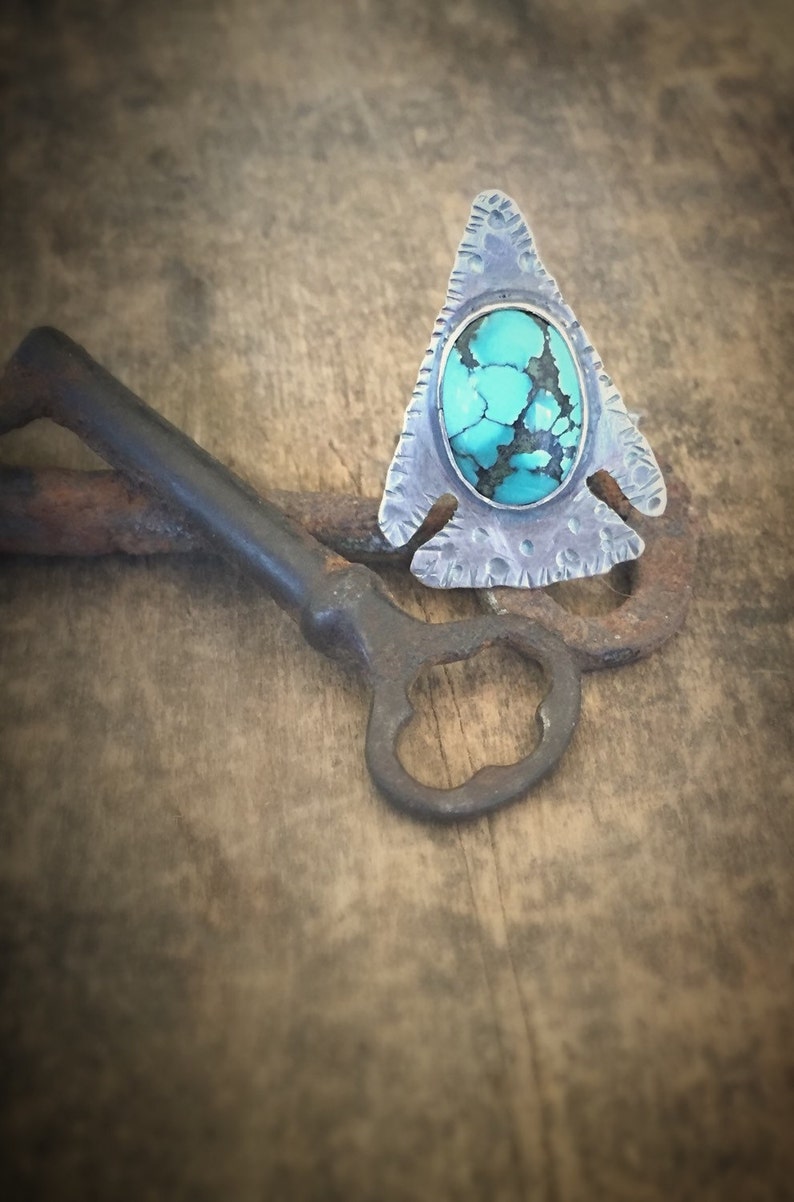 Turquoise Ring Silver Arrowhead, Wanderlust Jewelry, Statement Ring, Right Hand Ring Boho Jewelry, Turquoise Arrowhead, Turquoise Ring image 3