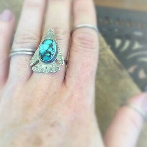 Turquoise Ring Silver Arrowhead, Wanderlust Jewelry, Statement Ring, Right Hand Ring Boho Jewelry, Turquoise Arrowhead, Turquoise Ring image 4