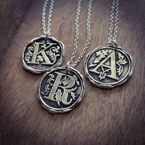 Wax Seal Monogram Necklace, Custom Letter Necklace Bridesmaid Gift, Engraved Personalized Jewelry Christmas Gift