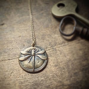 Gold Dragonfly Necklace, Boho Jewelry for Women, Handmade Dragonfly Bronze Necklace, Statement Necklace Gold Jewelry, Dragonfly Charm