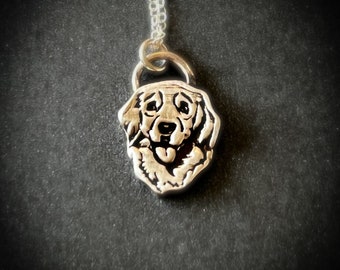 Golden Retriever Dog Necklace, Pet Charm Necklace, Gift for Dog Lovers, Handmade Dog Mama Gift, Silver Pendant, Unique Christmas Present