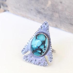 Turquoise Ring Silver Arrowhead, Wanderlust Jewelry, Statement Ring, Right Hand Ring Boho Jewelry, Turquoise Arrowhead, Turquoise Ring image 2