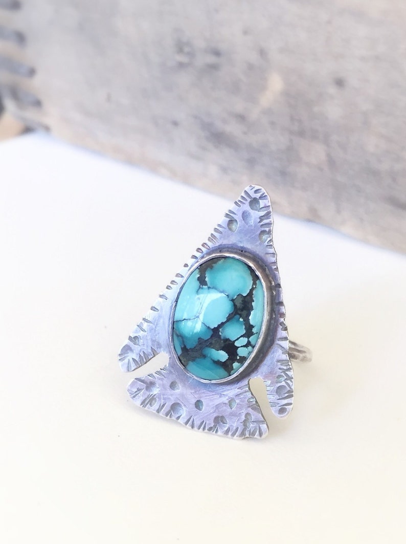 Turquoise Ring Silver Arrowhead, Wanderlust Jewelry, Statement Ring, Right Hand Ring Boho Jewelry, Turquoise Arrowhead, Turquoise Ring image 2