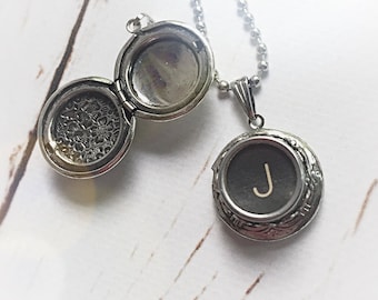 Typewriter Necklace Locket, Personalized Letter Initial Locket, Customized Gift Typewriter Jewelry, Recycled Monogram Letter Necklace