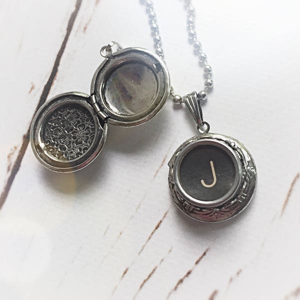 Typewriter Necklace Locket, Personalized Letter Initial Locket, Customized Gift Typewriter Jewelry, Recycled Monogram Letter Necklace