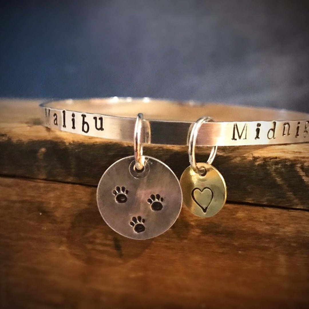 Personalized Pet Name Jewelry, Engraved Bracelet With Paw Prints Charms ...
