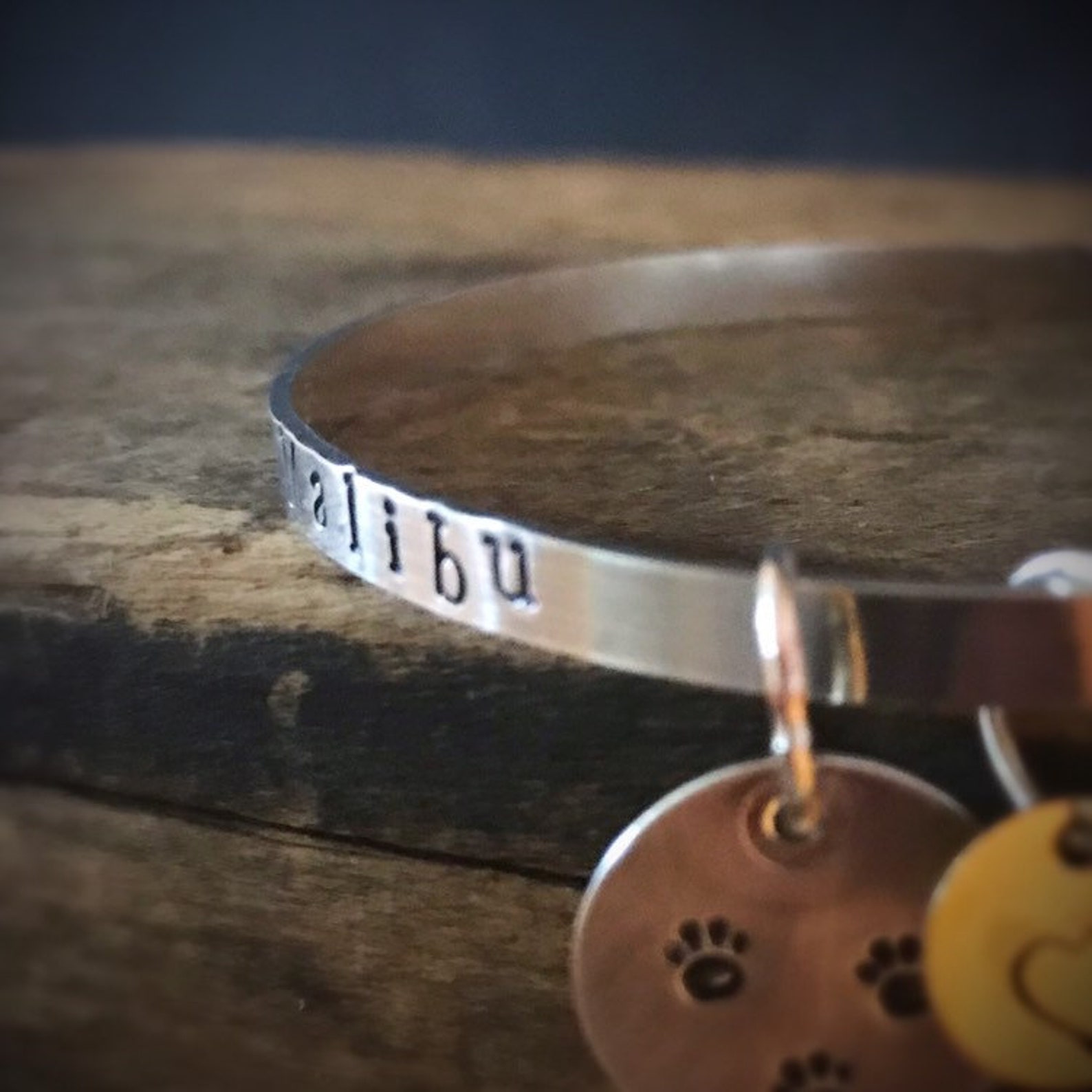 Personalized Pet Name Jewelry, Engraved Bracelet With Paw Prints Charms ...