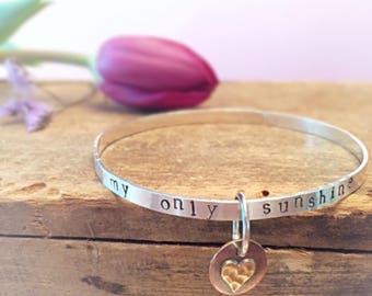 You Are My Sunshine Personalized Engraved Bracelet in Boho Style