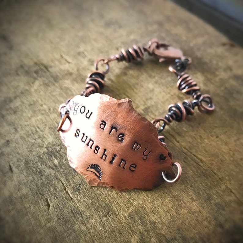 Handmade Copper Bracelet Bohemian Jewelry Personalized Gift for Her, You Are My Sunshine image 3
