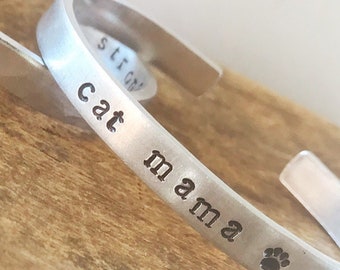 Cat Mama Jewelry Personalized Cuff Bracelet or Dog Mama Jewelry