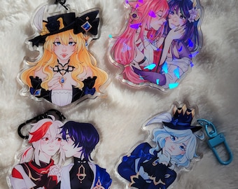 Genshin Impact Acrylic Keychains | Furina, Navia, Yae Miko x Raiden Shogun, Kazuha x Wanderer | Holographic
