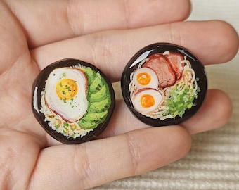 Savory Treats Handmade Pins | Ramen noodles and Rice |  Polymer Clay Jewelry and Accessories