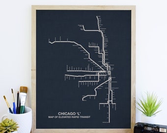 Chicago CTA Map Art in Navy Blue