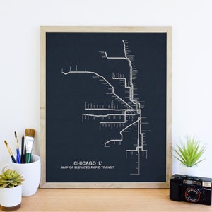 Chicago CTA Map Art in Navy Blue