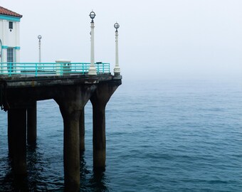 Coastal Wall Art, Minimalist Beach Photography Print, California Ocean Decor, Manhattan Beach Pier