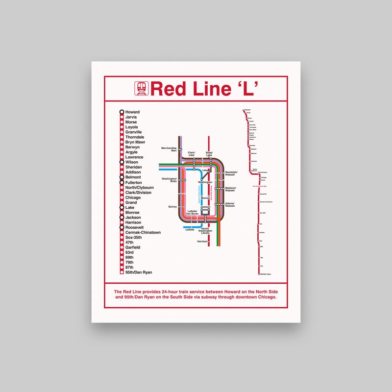 Chicago Map Red Line - Etsy