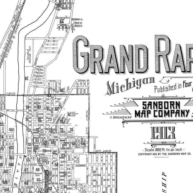 Grand Rapids Michigan Map Art Print Etsy