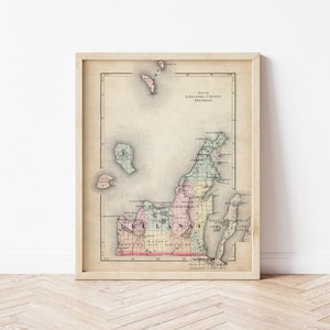Vintage Leelanau County Michigan Map