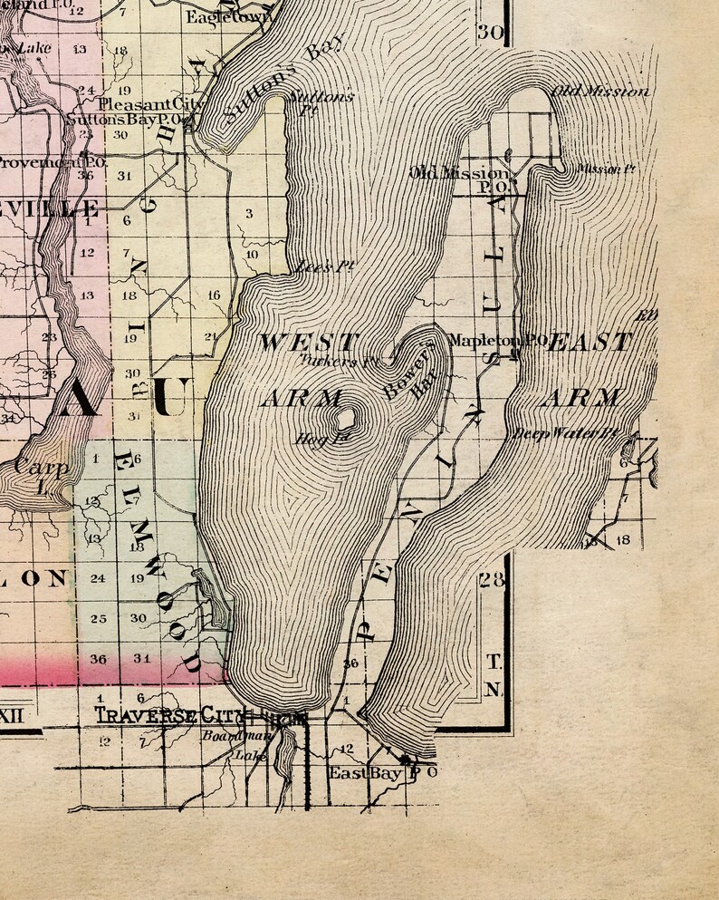Vintage Leelanau County Michigan Map | Etsy
