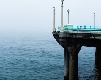 California Coastal Wall Art, Manhattan Beach Pier Photography, Minimalist Beach Print, Modern Ocean Decor, Coastal Home Art
