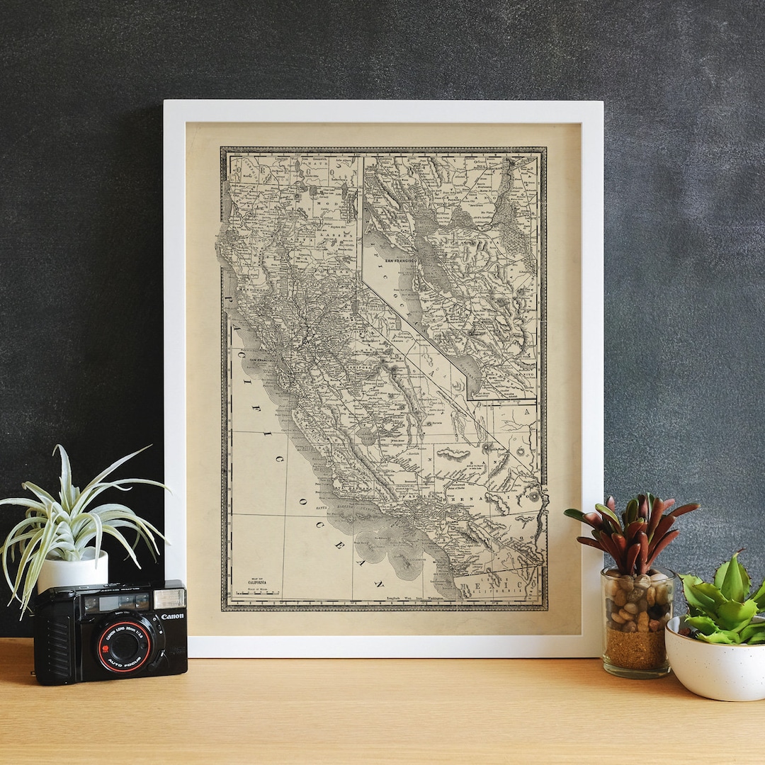 Vintage California State Map Art - Etsy