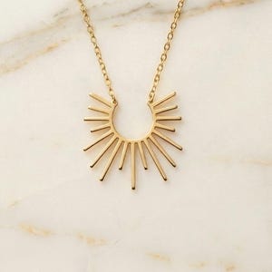 Sunburst Necklace, 925 Sterling Silver Sun Ray Pendant, Dainty Gold Layering Necklace