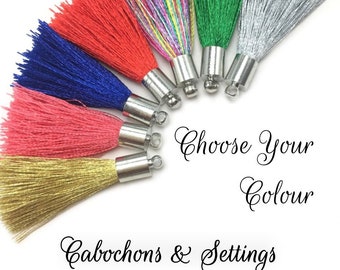 10 Pack of 4cm Silk Tassels with Silver Caps - Choose Your Colour