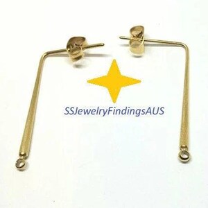 2 Pairs Stainless Steel Gold Plated Stud Earring Dangle Posts w/ Earnut Backings Hypoallergenic Tarnish Resistant - Wholesale
