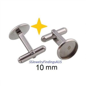 4 Pieces Stainless Steel Cufflink with 10mm Cabochon setting Hypoallergenic Tarnish Resistant - jewellery making supplies Australia