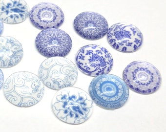 10 Pieces of 10mm or 12mm Blue China Glass Cabochons for Earring Studs - 5 Colours 5 Pairs