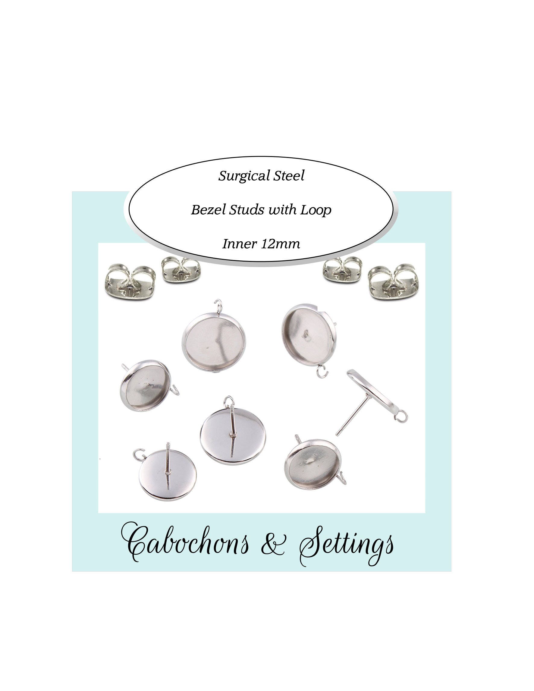 50 x 12mm BEZEL Stud Earring with 2mm LOOP Completely Surgical Stainless Steel 50 x 12mm BEZEL Stud Earring with 2mm LOOP Completely Surgical Stainless Steel