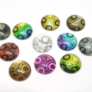 Glass Cabochons: Tardis Doctor Who Script - 12mm for Earring Studs - Wholesale