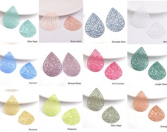 40mm Crazy Leaf - Filigree Earring Charms Many Colours