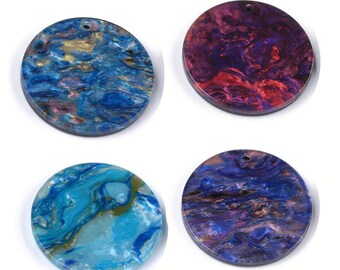 37mm Round Swirly Blue Discs - Cellulose Acetate Pendants